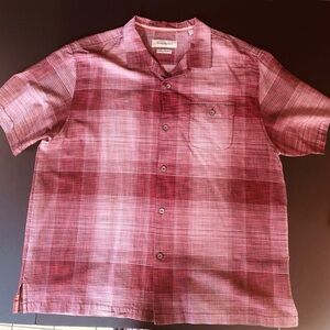 Tommy Bahama Men's XXL Silk Blend Short Sleeve Red Plaid Button Front Shirt
